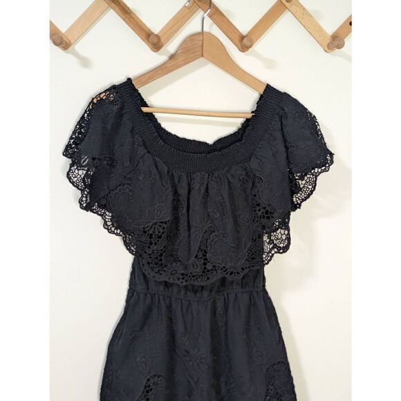 Abercrombie & Fitch Black Ruffle Lace Romper - Size XS - Picture 2 of 7